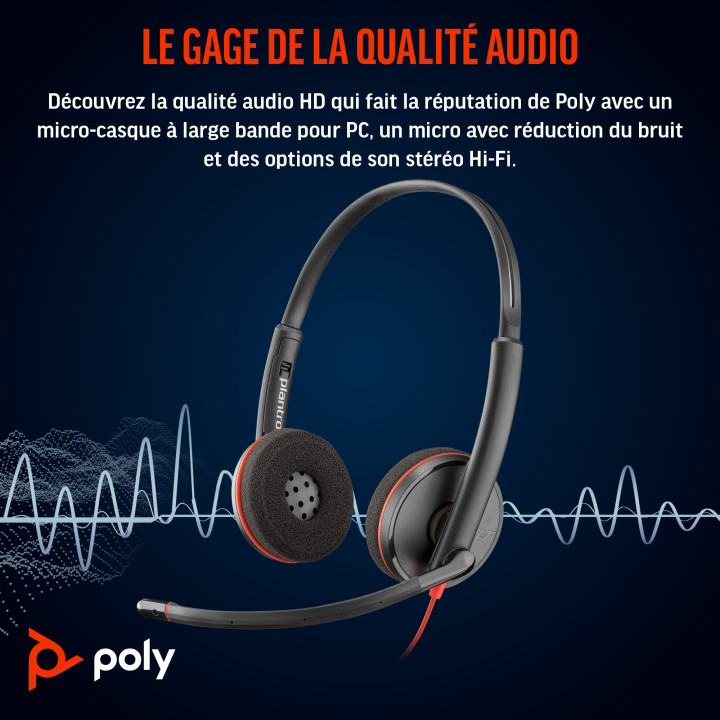 HP Poly Micro-casque Poly Blackwire 3220 stéréo USB-C + adaptateur USB-C/A — vue 4
