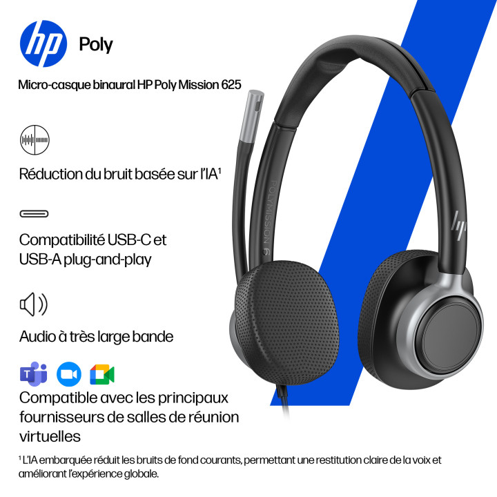 HP Poly Micro-casque filaire USB binaural Mission 625 — vue 4