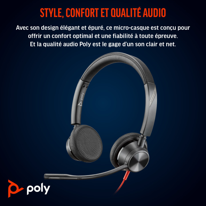 HP Poly Micro-casque Poly Blackwire 3325 stéréo USB-C + connexion 3,5 mm + adaptateur USB-C/A — vue 2