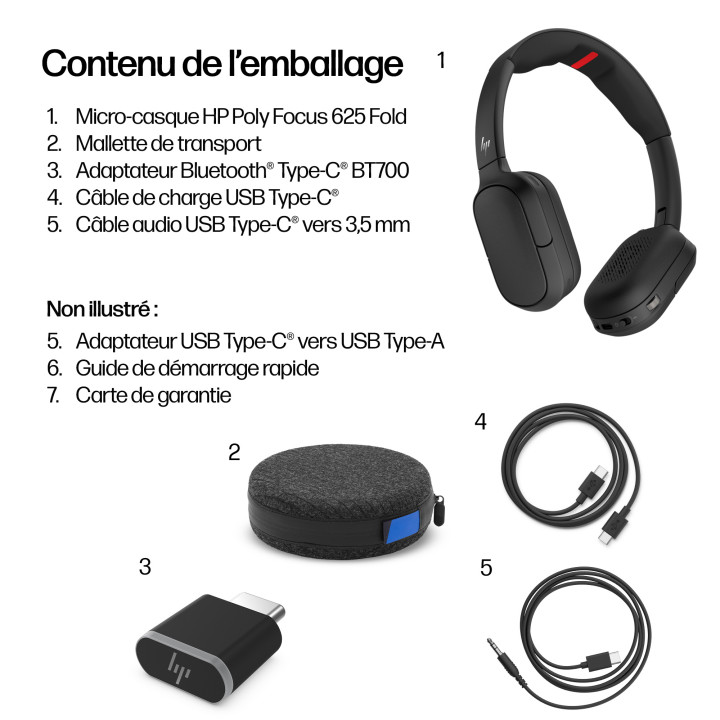 HP Poly Micro-casque Focus 625 + socle de charge sans fil — vue 4