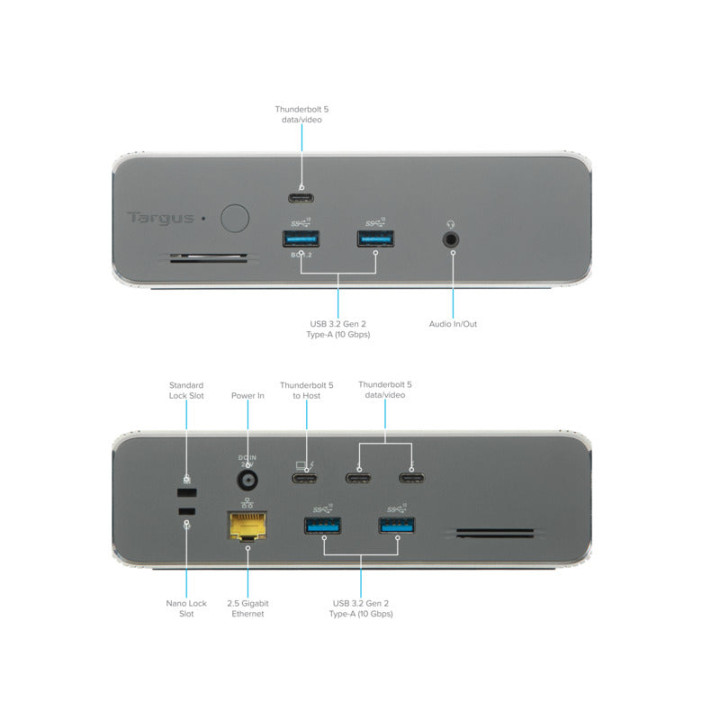 Targus DOCK230EUZ station d'accueil Avec fil Thunderbolt 5 Argent — vue 3