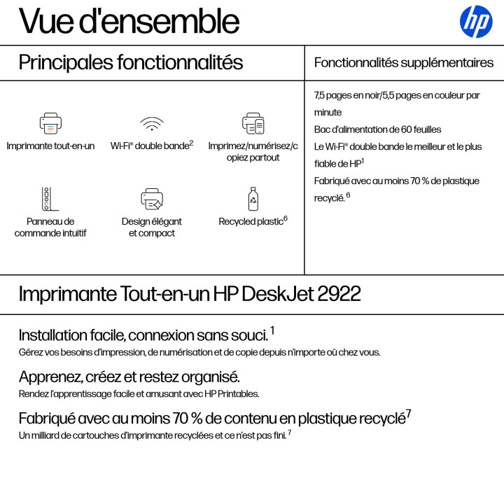HP DeskJet 2922 Sans fil All-in-One Couleur Imprimante — vue 3