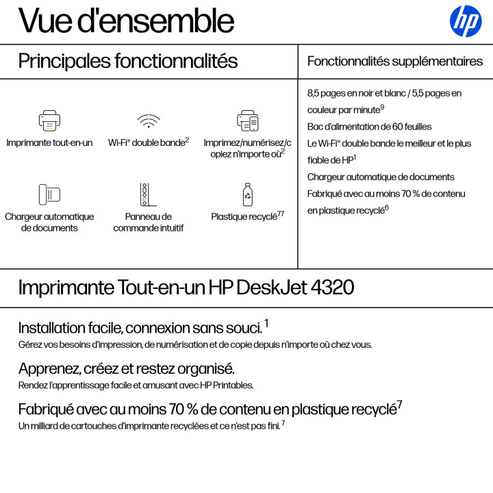 HP DeskJet 4320 Sans fil All-in-One Couleur Imprimante, Instant Ink — vue 3