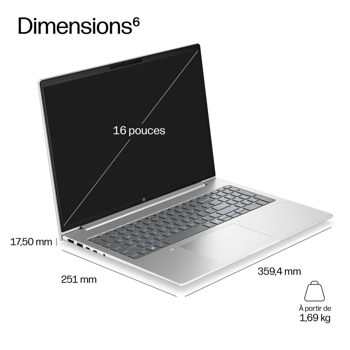 HP E0EY5ET laptop Intel Core 7 350 Ordinateur portable 40,6 cm (16") WUXGA 16 Go LPDDR5x-SDRAM 512 Go SSD Wi-F — vue 5