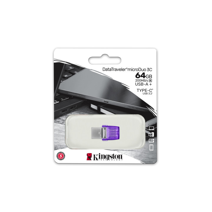 Kingston Technology DataTraveler 64 Go microDuo 3C 200 Mo/s dual USB-A + USB-C — vue 5