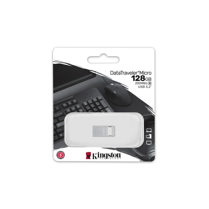 Kingston DataTraveler Micro Gen 2 — 128 Go, USB-A — Emballage constructeur