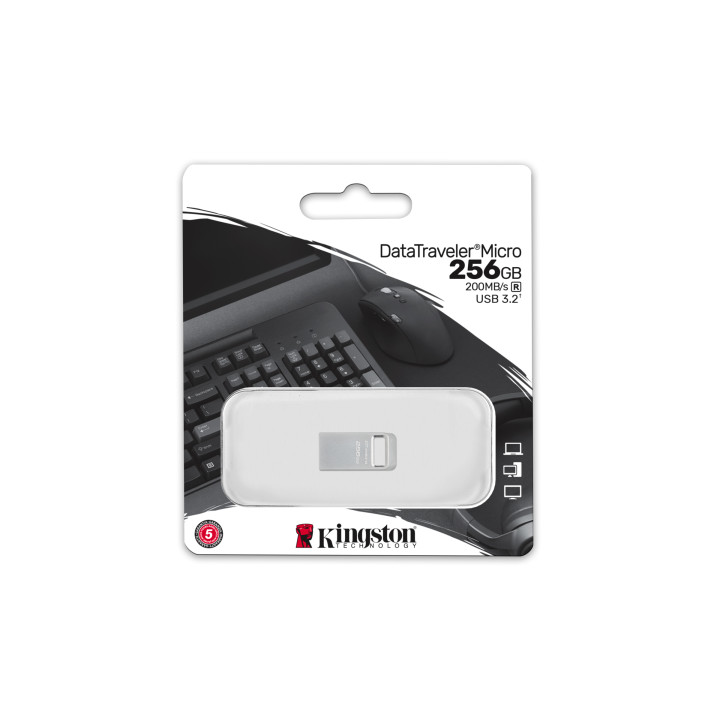 Kingston DataTraveler Micro Gen 2 — 256 Go, USB-A — Emballage constructeur