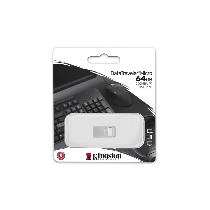 Kingston DataTraveler Micro Gen 2 — 64 Go, USB-A — Emballage constructeur