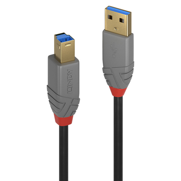 Lindy Câble USB 3.2 Type A vers B, 5Gbit/s, Anthra Line, 3m — vue 1
