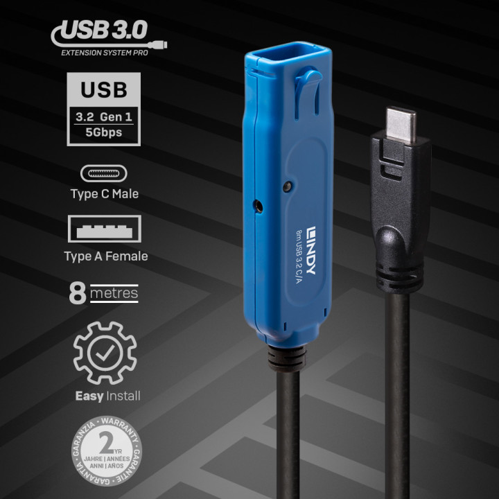 Lindy Rallonge Active Pro USB 3.2 5Gbit/s C/A, 8m — vue 2