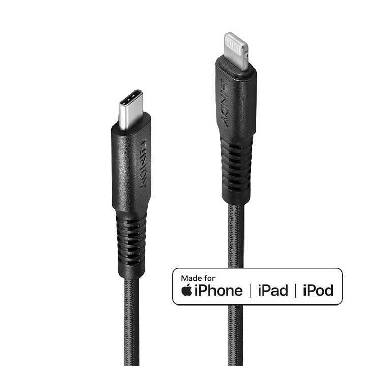 Lindy Câble renforcé USB type C vers Lightning, charge & synchro, 2m — vue 1