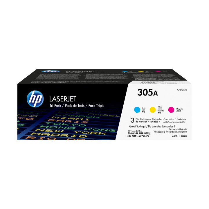 HP 305A pack de 3 toners LaserJet cyan/magenta/jaune authentiques — vue 1