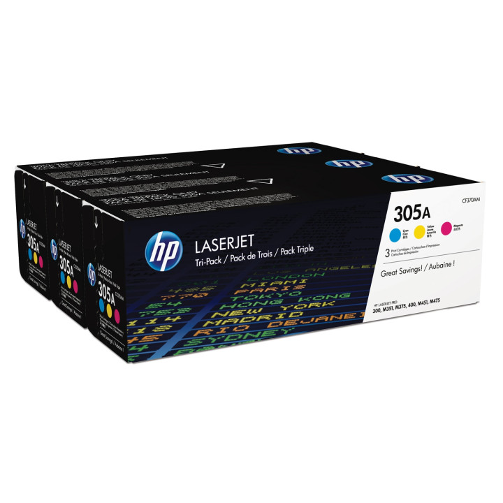 HP 305A pack de 3 toners LaserJet cyan/magenta/jaune authentiques — vue 2