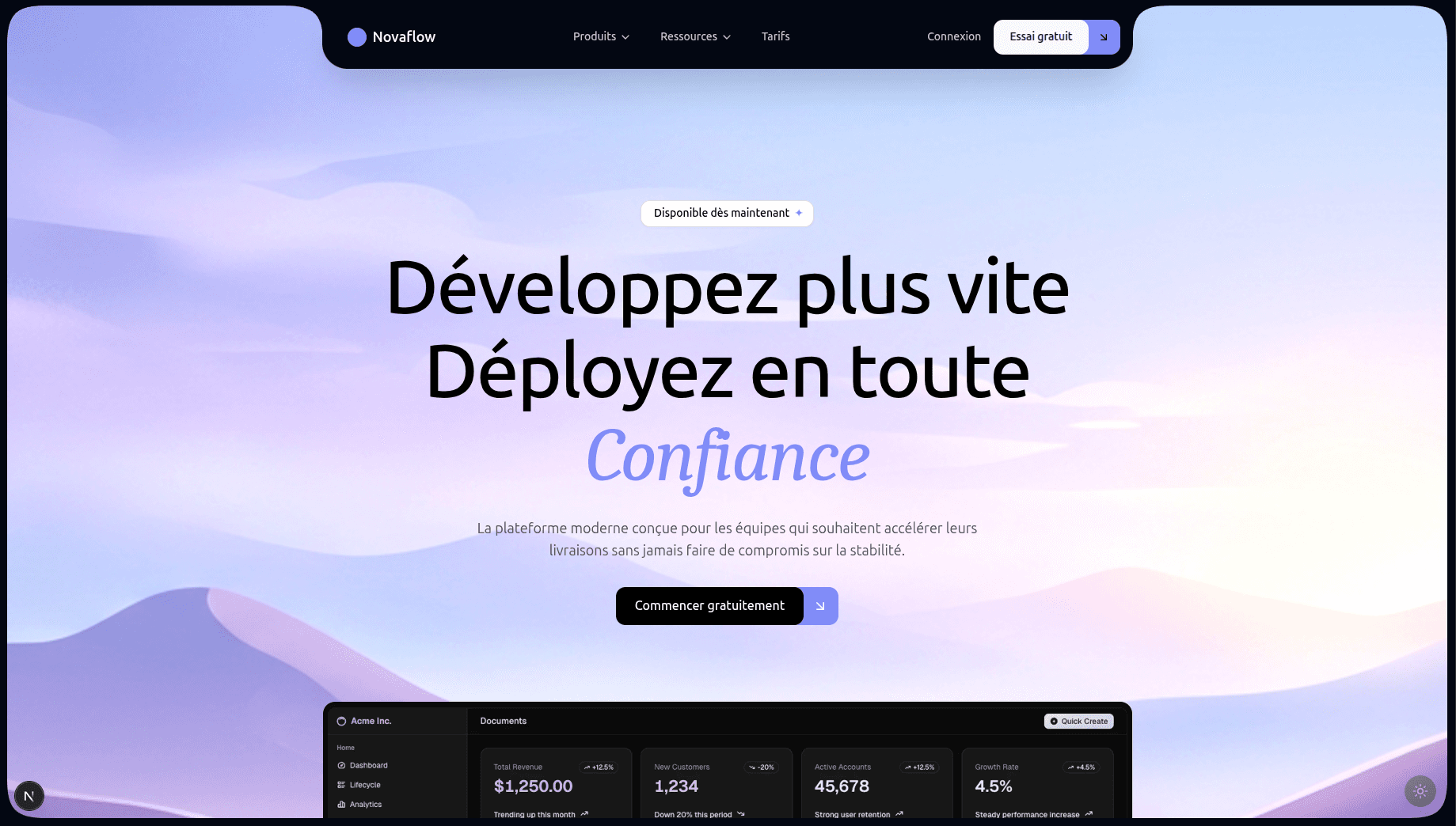 Interface de la plateforme SaaS NovaFlow