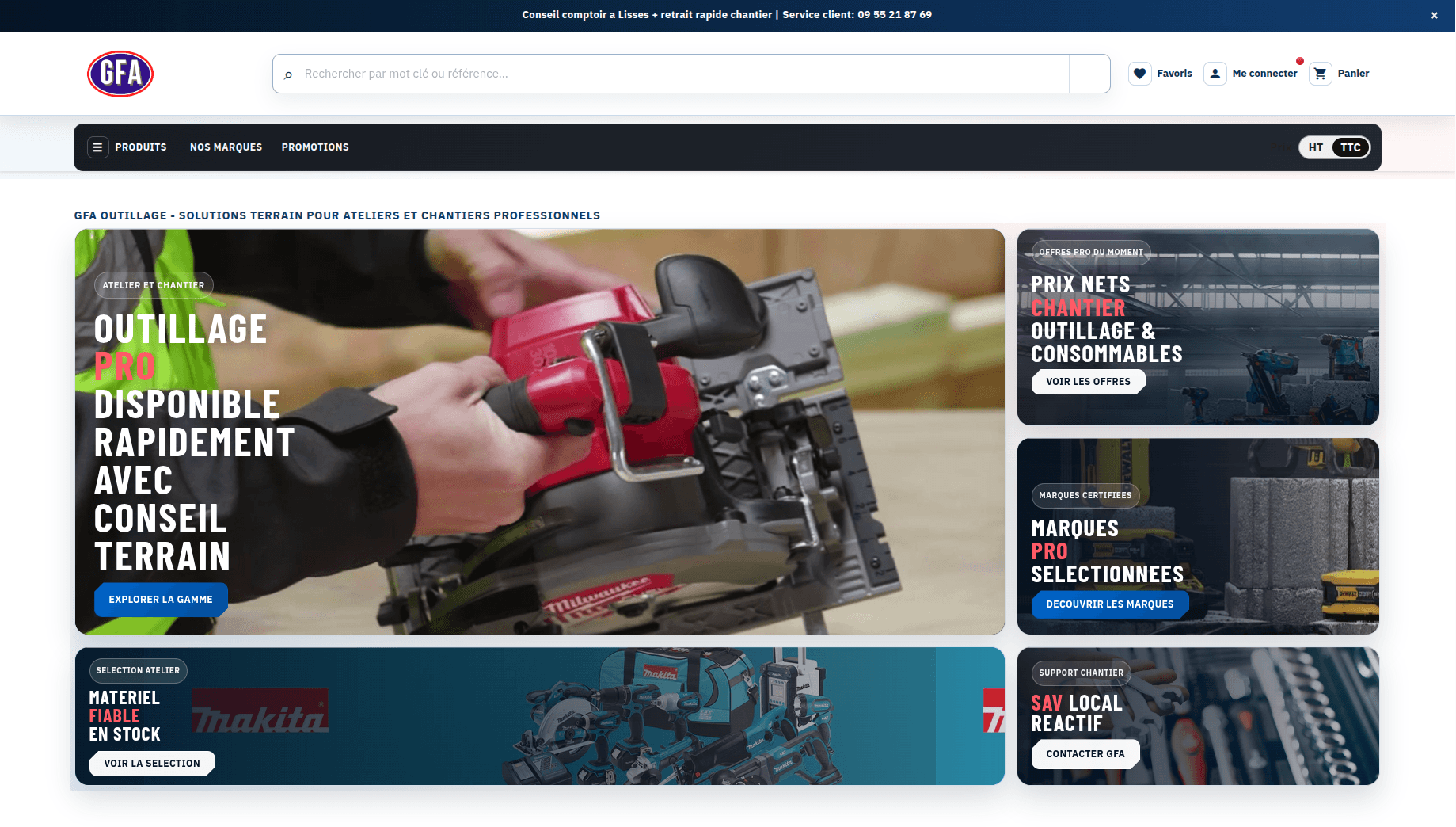 Interface de la boutique e-commerce B2B GFA Pro